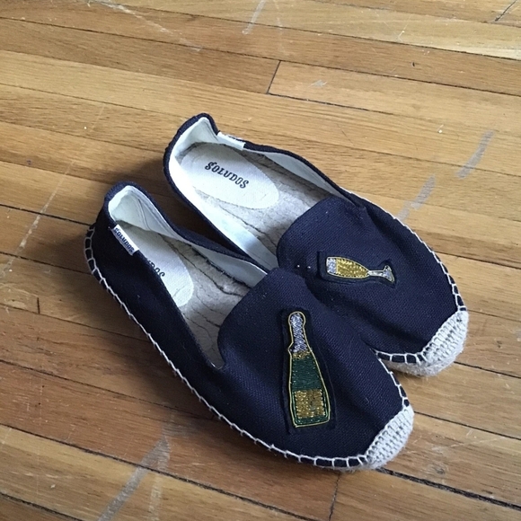 Luxe Soludos Ladies Size 6 Black Espadrille Shoes w/ Champagne Accents,MINT - Picture 2 of 5